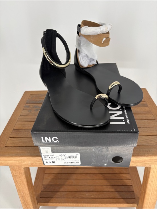 INC International Concepts Shoes - New Womens INC International Concepts Black Sandals with Gold Rings size 8.5 M